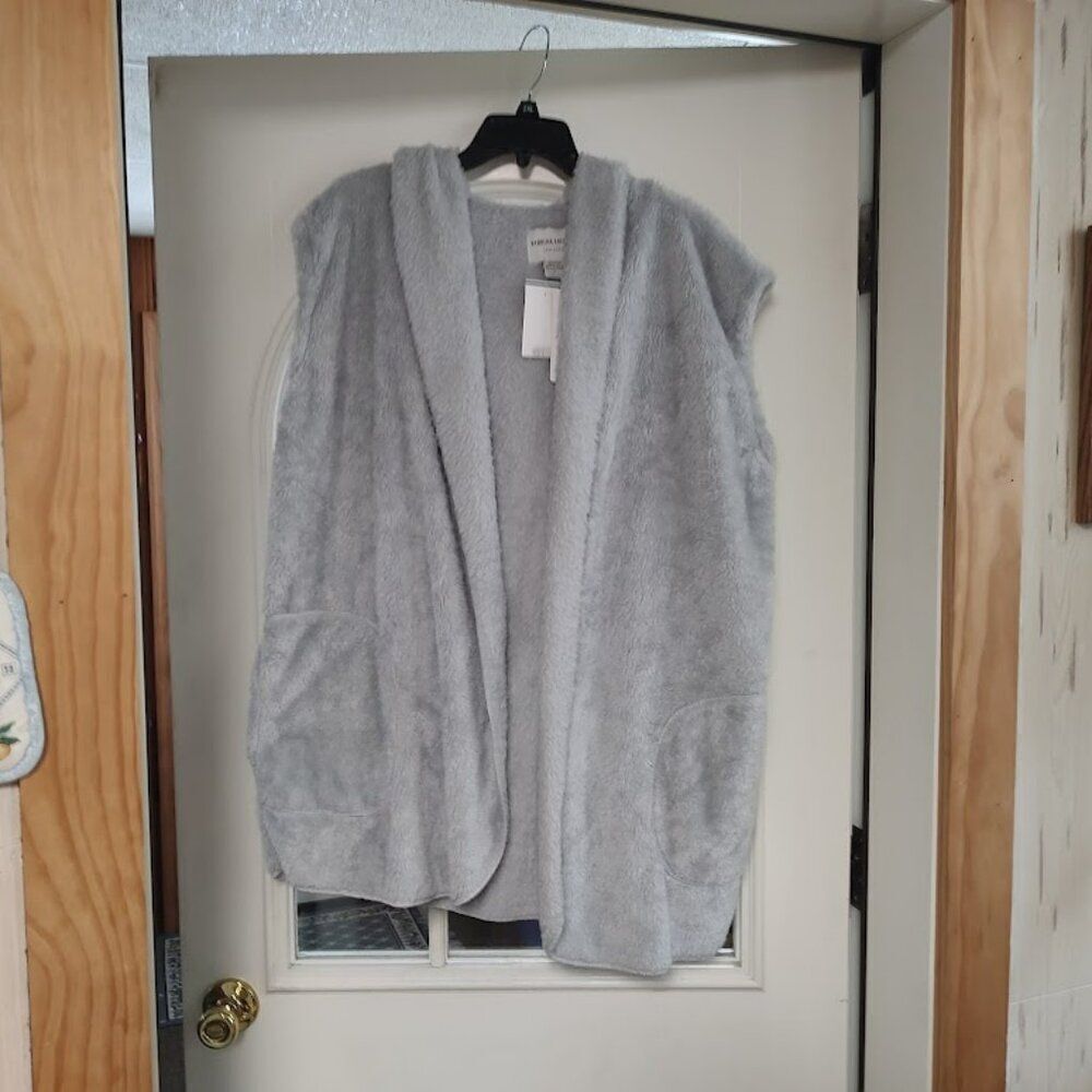 New Sabrina Lauren Silver Sherpa Sleeveless Lightweight Open Front Jacket Size L